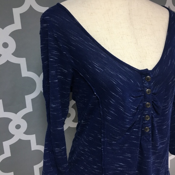 💎 Self Esteem Navy Blue 3/4in Sleeve Henley Top - Picture 3 of 7